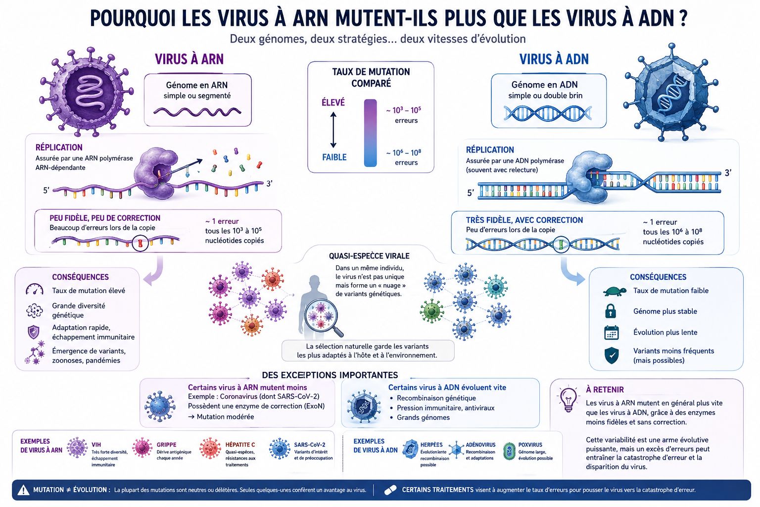 Virus à ARN et virus à ADN — différences biologiques et risque pandémique